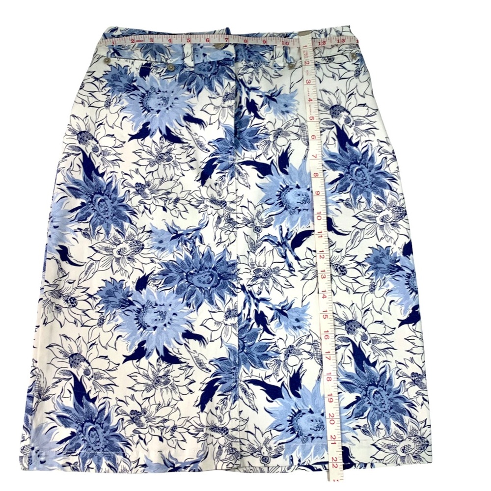 Vintage PENDLETON Skirt Cotton Blue White Sunflower Floral size 4P Quali… - Picture 5 of 6